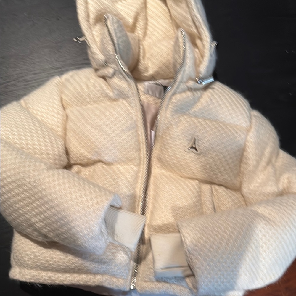 Maniere De Voir Cream Quilted Puffer Jacket